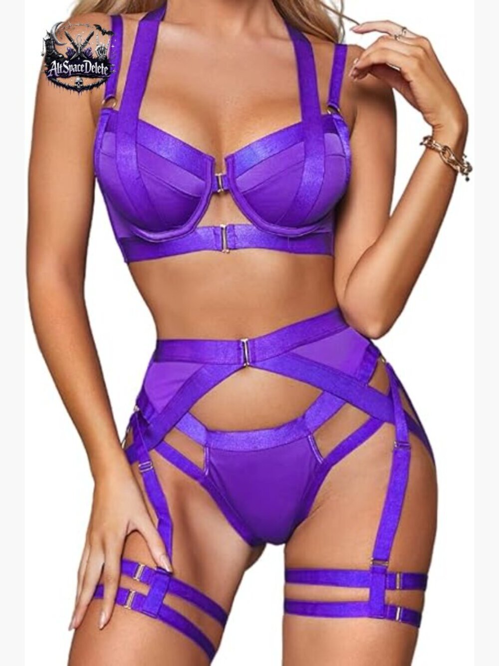 Adjustable Strappy Harness Lingerie Set with Underwire Racerback Bra